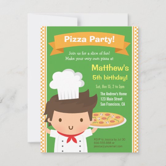 Cute Pizza Chef Boy Kids Birthday Party Invitation Zazzle Ca