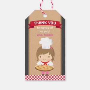 Cute Pizza Chef Girl Birthday Party Gift Tags