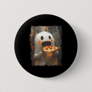 Cute Pizza Ghost Eating Pizza Funny Halloween Food 2 Inch Round Button