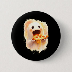 Cute Pizza Ghost Eating Pizza Funny Halloween Food 2 Inch Round Button