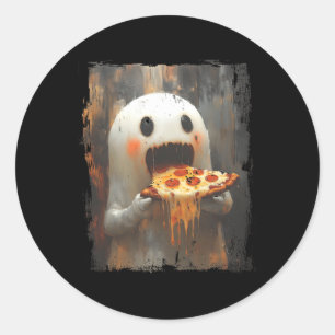 Cute Pizza Ghost Eating Pizza Funny Halloween Food Classic Round Sticker