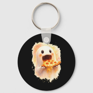 Cute Pizza Ghost Eating Pizza Funny Halloween Food Keychain