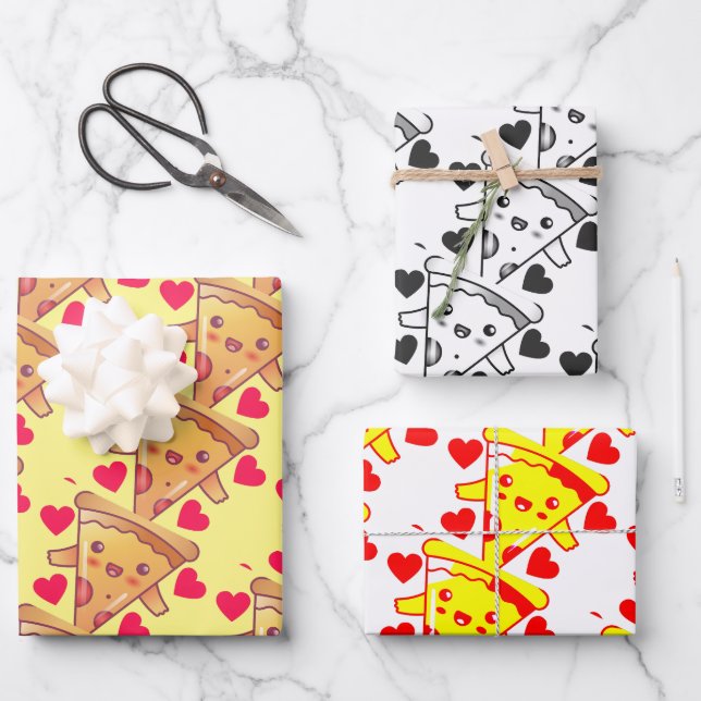 cute pizza lovers valentine's day  wrapping paper sheet (Front)
