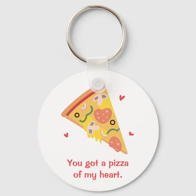 Cute Pizza of my Heart Pun Love Humour Keychain (Front)