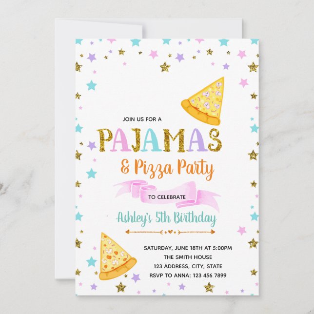 Cute pjs and pizza party invitation (Front)