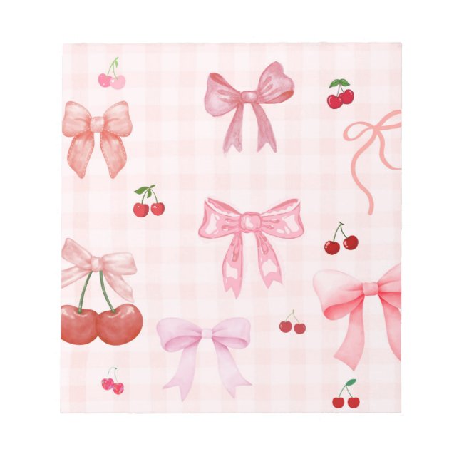 Cute plaid and pink coquette fruit and bows  notepad (Front)