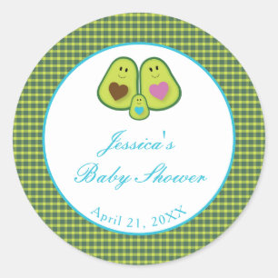 Cute Plaid Avocado Blue Baby Shower Classic Round Sticker