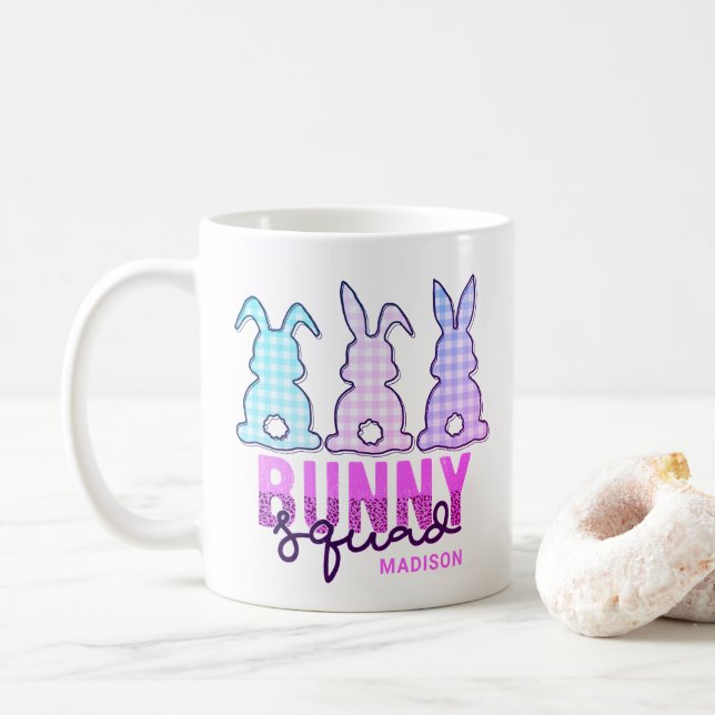 Cute Plaid Bunny Squad Rabbit Personalized Coffee Mug (With Donut)
