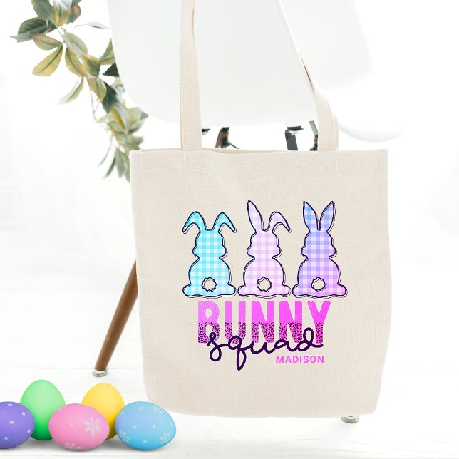 Cute Plaid Bunny Squad Rabbit Personalized Tote Bag (Creator Uploaded)