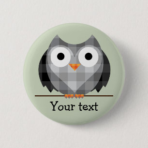 Cute Plaid Grey Horned Owl Illustration 2 Inch Round Button