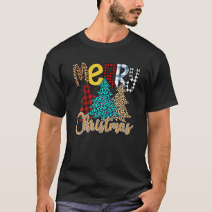Cute Plaid Leopard Christmas Tree Funny Merry Chri T-Shirt