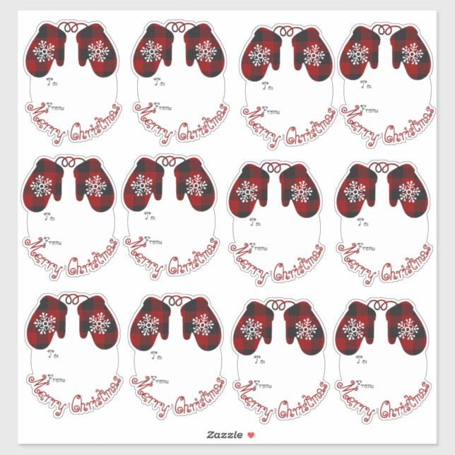 Cute plaid mittens gift tags (Sheet)