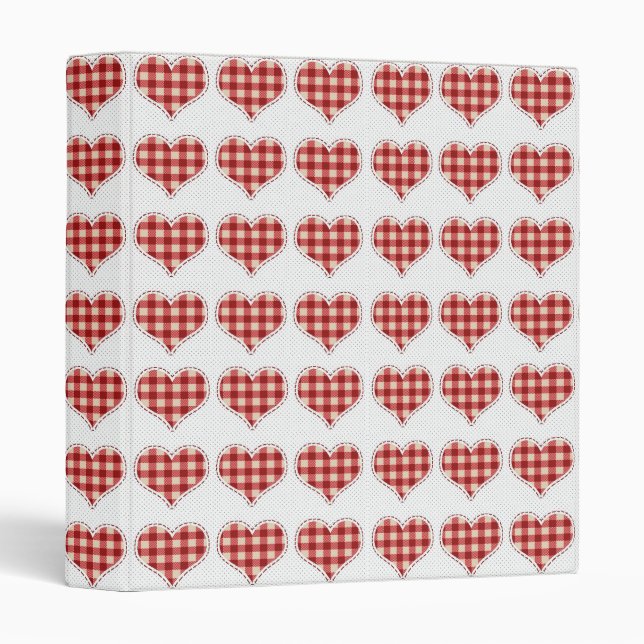 Cute Plaid Red Hearts Dotty Pattern Binder (Front/Spine)