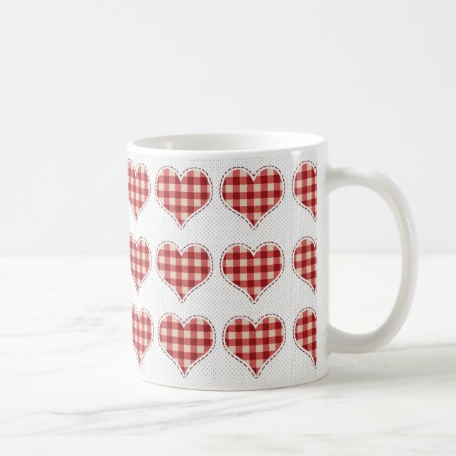 Cute Plaid Red Hearts Dotty Pattern Coffee Mug (Right)