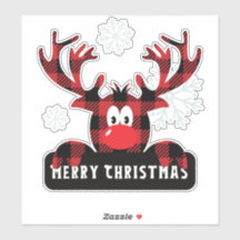 Cute Plaid Reindeer Merry Christmas Holiday Vinyl