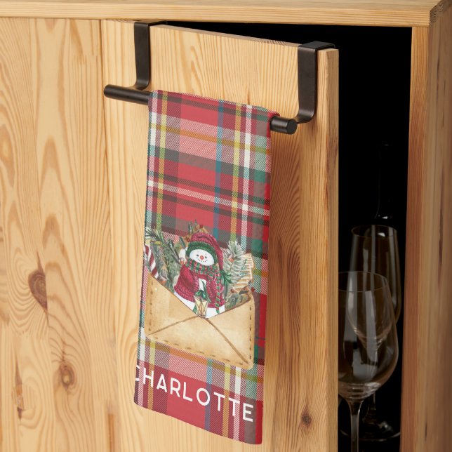 Cute Plaid Rustic Script Christmas Holidays Custom Kitchen Towel (Thirds Fold)