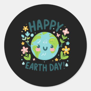 Cute Planet Earth Day Birthday Happy Earth Day  Classic Round Sticker