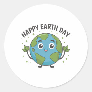 Cute Planet Earth Saying Happy Earth Day 1  Classic Round Sticker