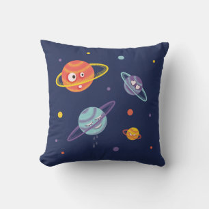 Cute Planets Cartoon Space Kids Throw Pillow