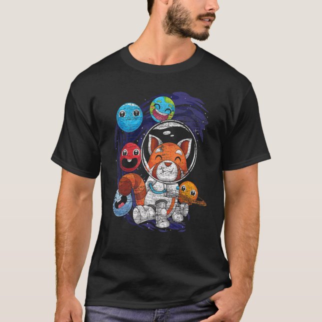 Cute Planets Outer Space China Animal Astronaut Re T-Shirt (Front)