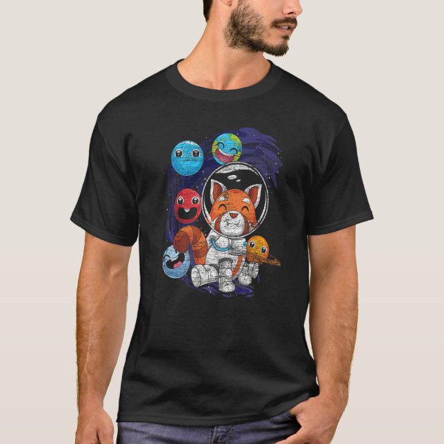 Cute Planets Outer Space China Animal Astronaut Re T-Shirt (Front)