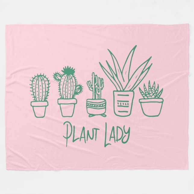 Cute Plant Lady Funny Cactus Quote in Pink Green Fleece Blanket (Front (Horizontal))