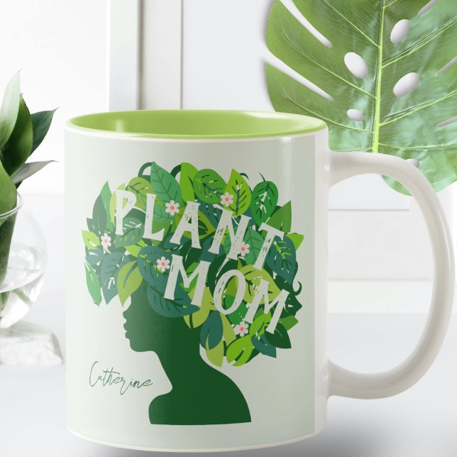 Cute Plant Mom Personalized Plant Lover Two-Tone Coffee Mug (Creator Uploaded)