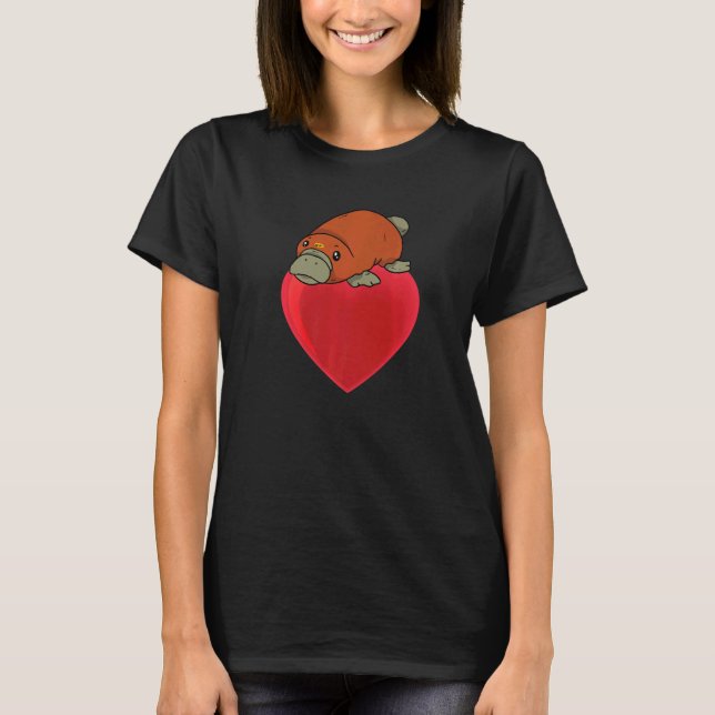 Cute Platypus On Heart Apparel Platypuses T-Shirt (Front)