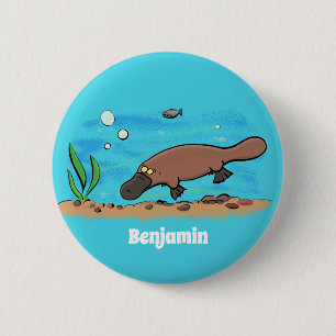 Cute platypus swimming cartoon 2 inch round button