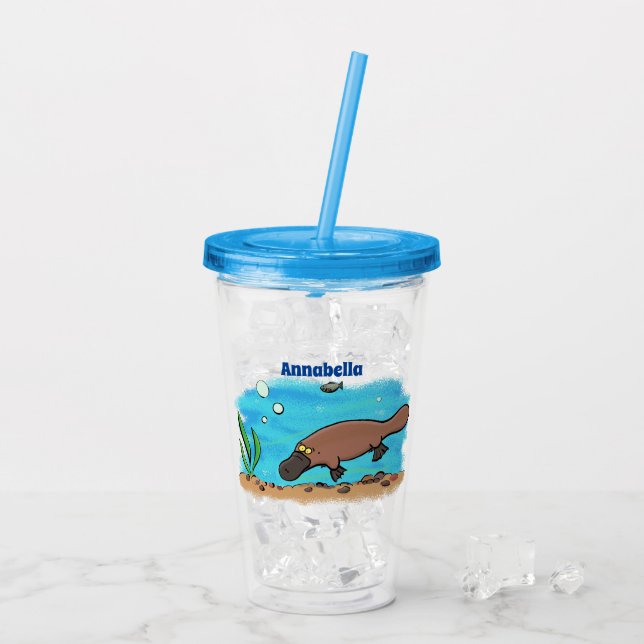 Cute platypus swimming cartoon acrylic tumbler (Back Ice)
