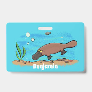 Cute platypus swimming cartoon badge