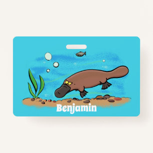 Cute platypus swimming cartoon badge
