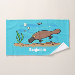 Cute platypus swimming cartoon bath towel set