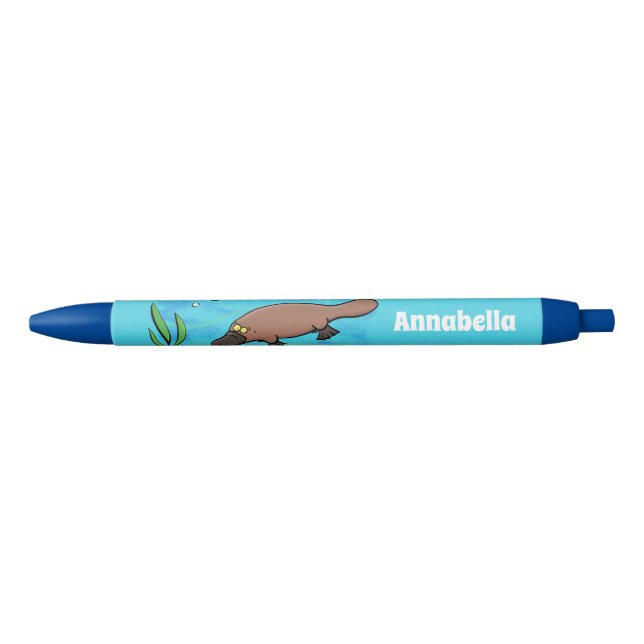 Cute platypus swimming cartoon black ink pen (Front)