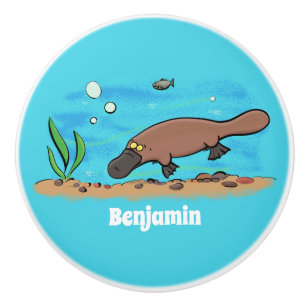 Cute platypus swimming cartoon ceramic knob