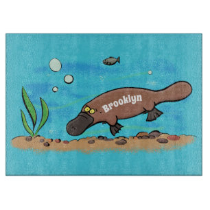 Cute platypus swimming cartoon cutting board