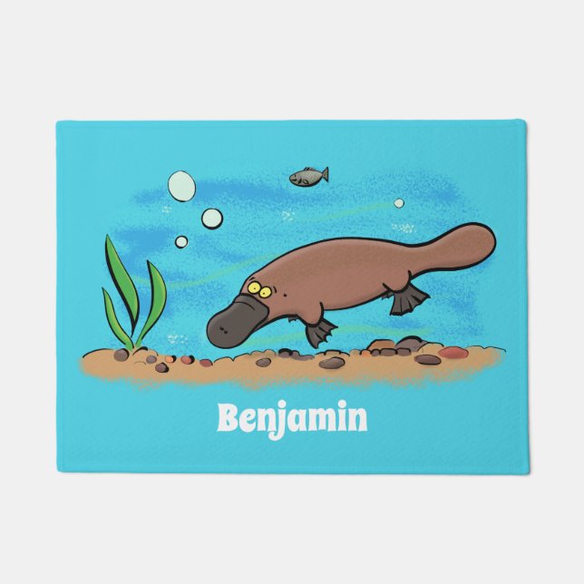 Cute platypus swimming cartoon doormat (Front)