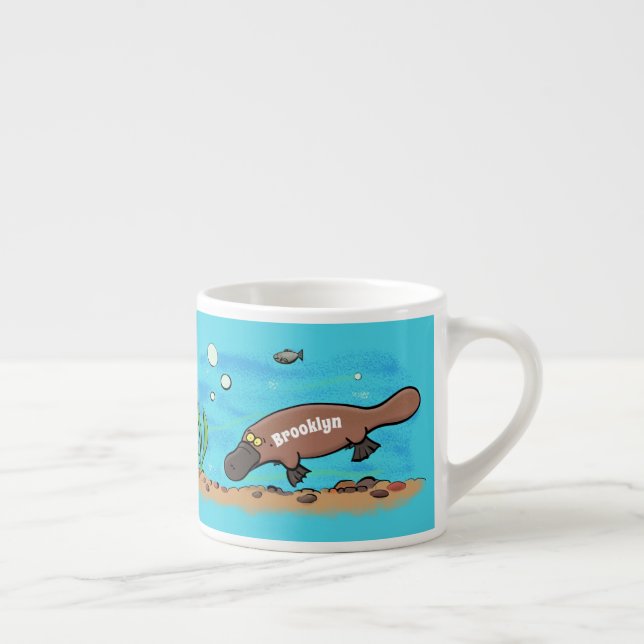 Cute platypus swimming cartoon espresso cup (Right)