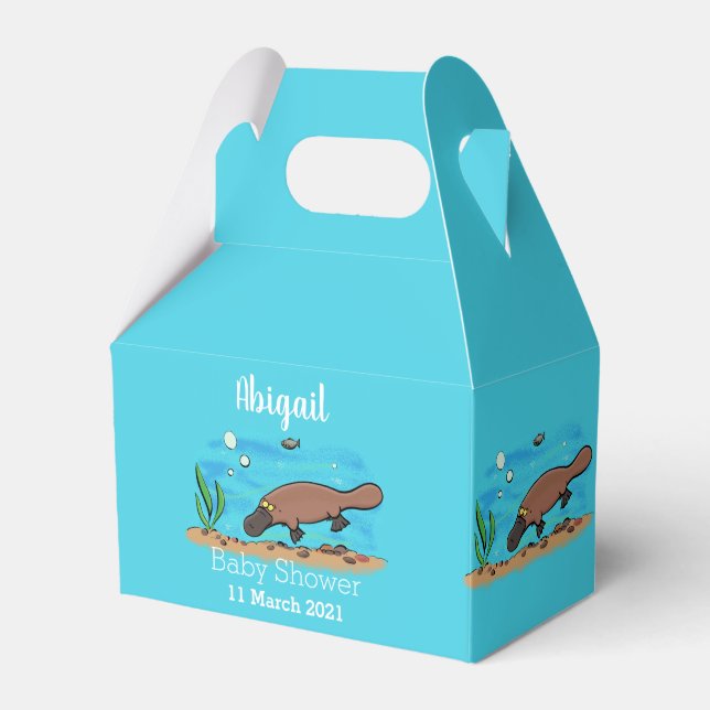 Cute platypus swimming cartoon  favor box (Front Side)