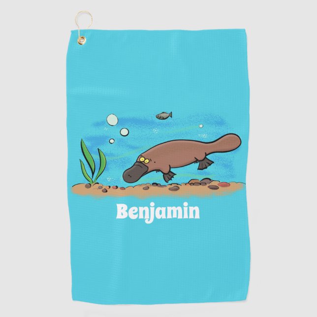 Cute platypus swimming cartoon golf towel (Front)