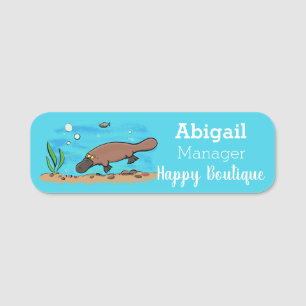 Cute platypus swimming cartoon name tag
