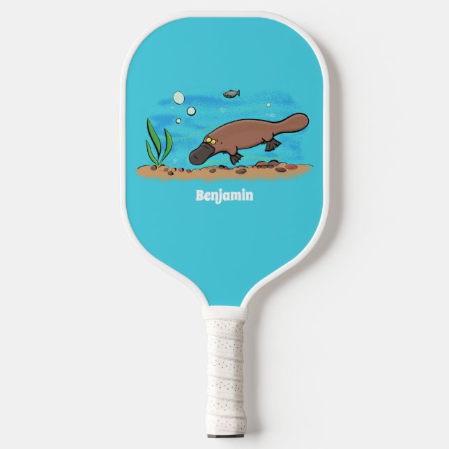 Cute platypus swimming cartoon  pickleball paddle (Front)