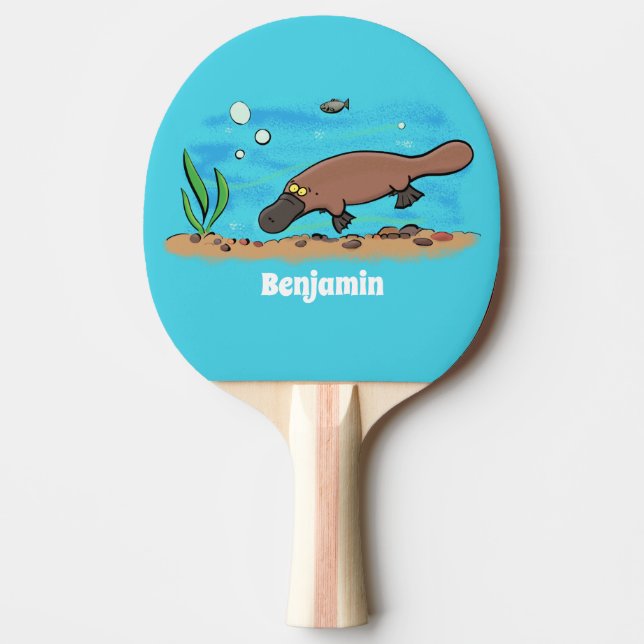 Cute platypus swimming cartoon ping pong paddle (Front)