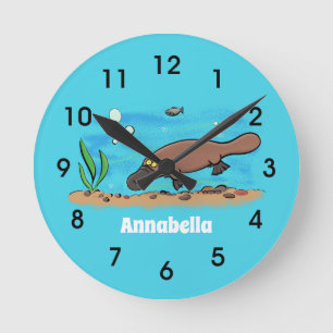 Cute platypus swimming cartoon round clock