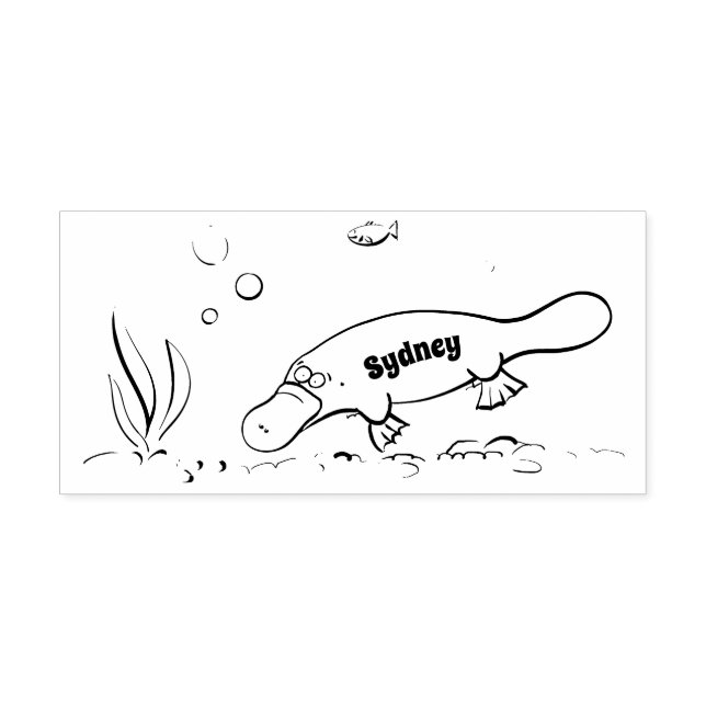 Cute platypus swimming cartoon rubber stamp (Imprint)