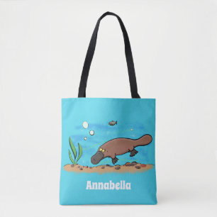 Cute platypus swimming cartoon tote bag