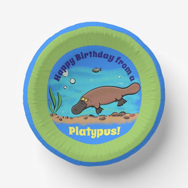 Cute platypus underwater cartoon paper plate (Front)