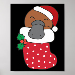 Cute Platypuses In Christmas Stockings For Christm Poster