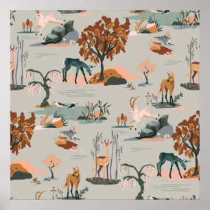 Cute & Playful Animal Pattern With Unicorns Poster