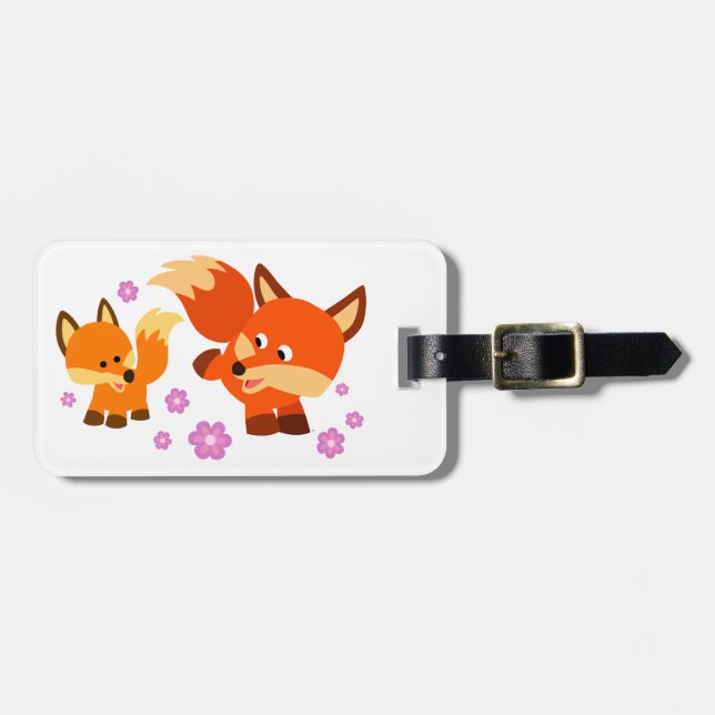 Cute Playful Cartoon Foxes Luggage Tag (Front Horizontal)